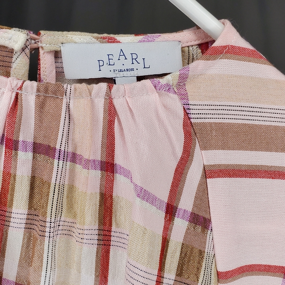 Pearl Lela‎ Rose Top Womens XS Pink Plaid Oversized 3/4 Raglan Sleeve Farmhouse - Picture 4 of 8